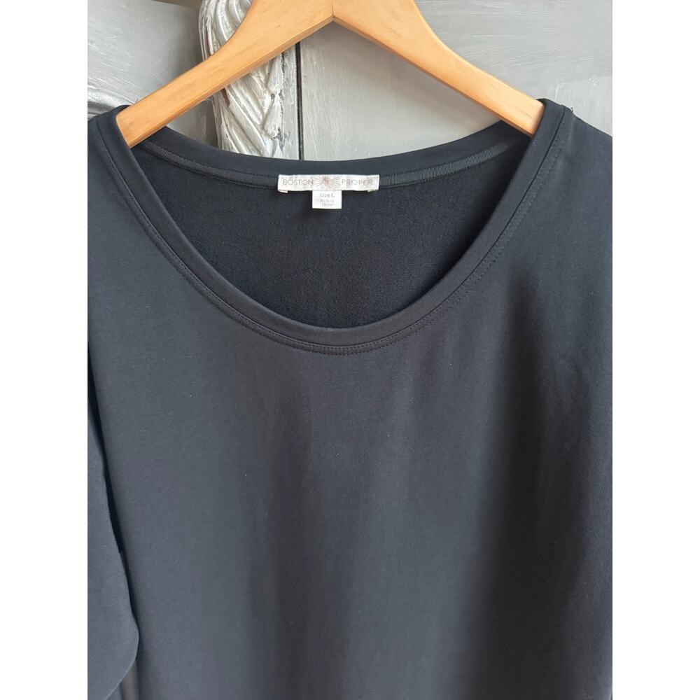 Boston Proper Knee length Dress Sz L Black Knit Travel Collection long sleeve - Picture 3 of 11